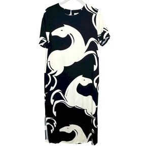 Corey Lynn Calter Dress Womens XS Black White Horse Print Short Sleeve Midi